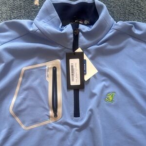 RLX Ralph Lauren Light Blue Zip Up Golf . The Country Club Brookline Squirrel